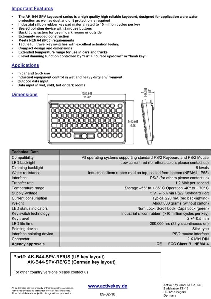 Active Key NEMA4 Waterproof Backlit Keyboard