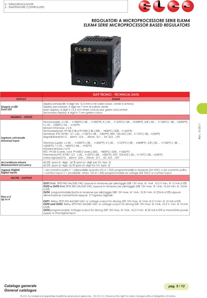 Elco Temperature Controller Microprocessor Based Regulators - ELKM4 Series