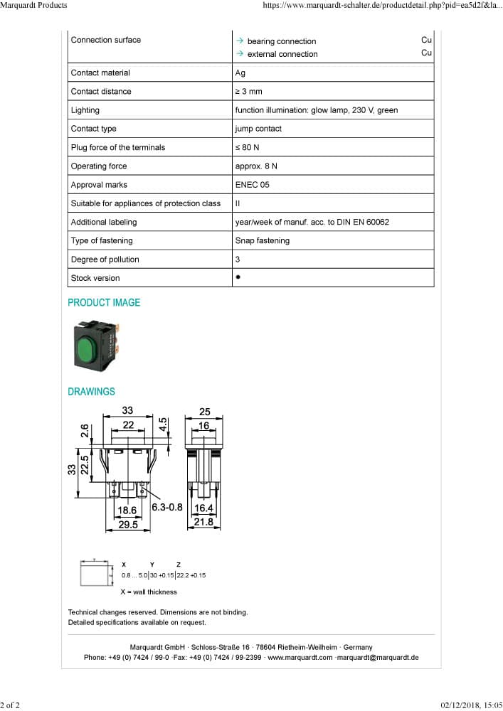 Marquardt Double Pole Push Button Switches - Series 1670