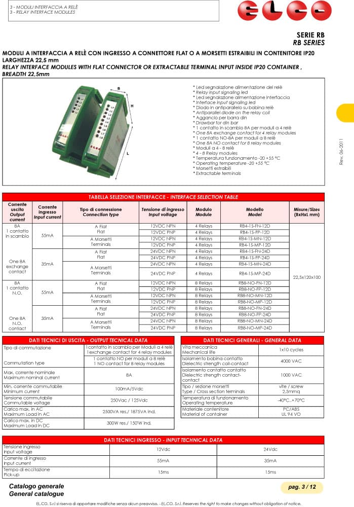 Elco One Exchange Contact Electromechanical Relay - RB Series