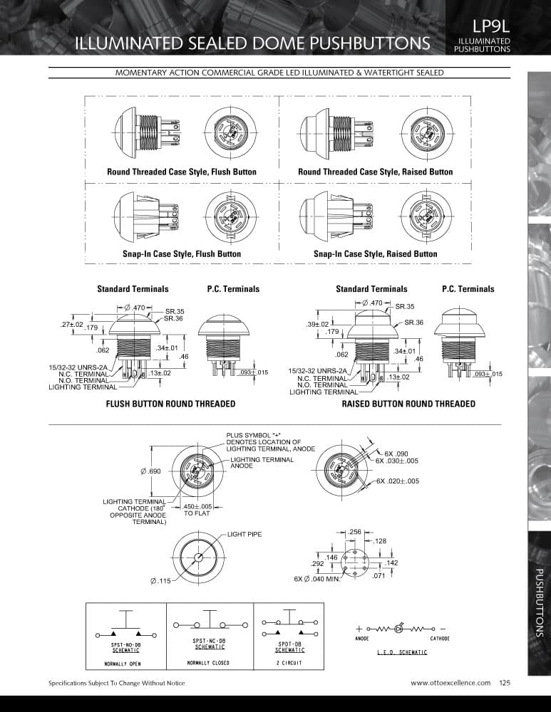 OTTO LP9L Illuminated, Sealed Low Level Pushbutton Switch Range