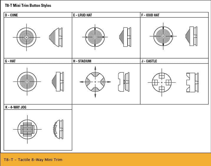 OTTO T8-T Tactile 8-Way Mini Trim Switch Range