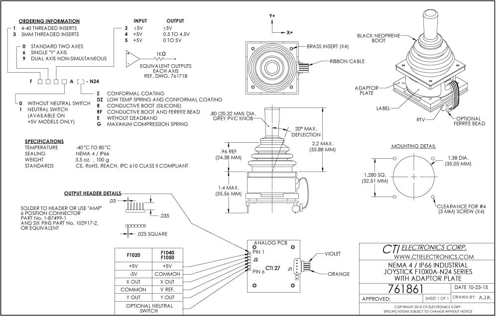 CTI OEM Inductive Analog Joystick Knobs - F1000-N24 Series