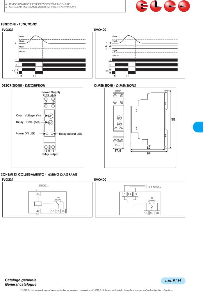 Elco Over Voltage Relay - EVO231, EVO400 Series