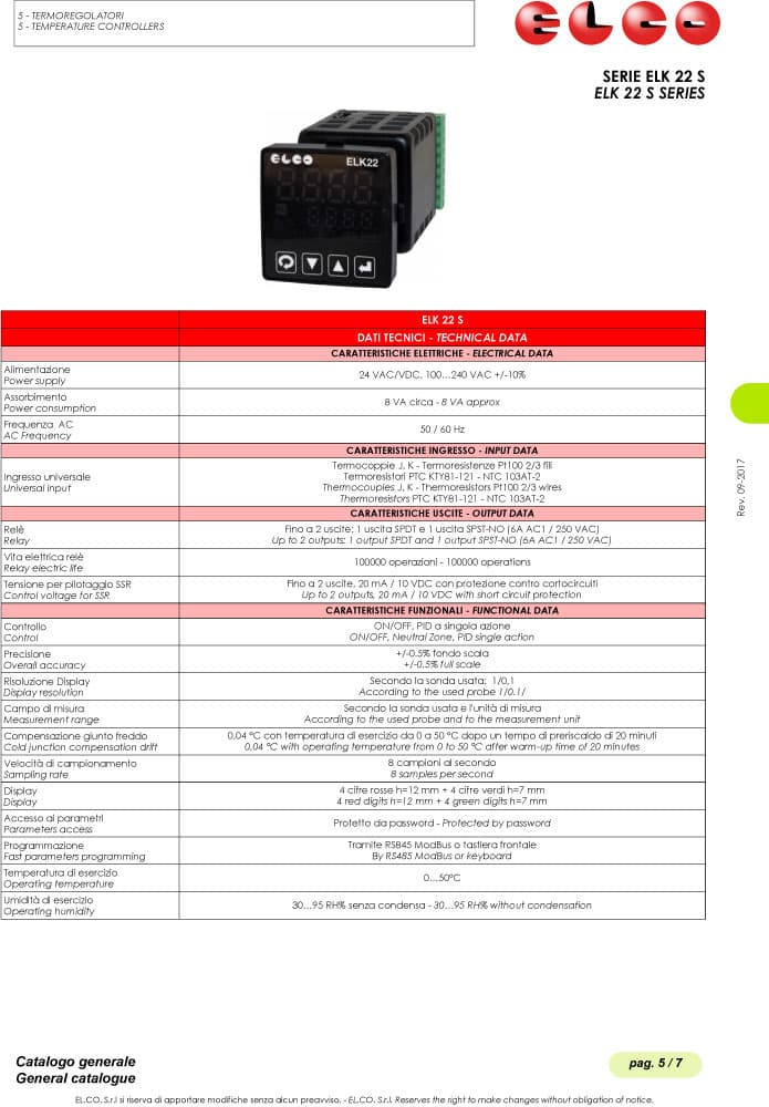 Elco Temperature Controllers - ELK 22 S Series