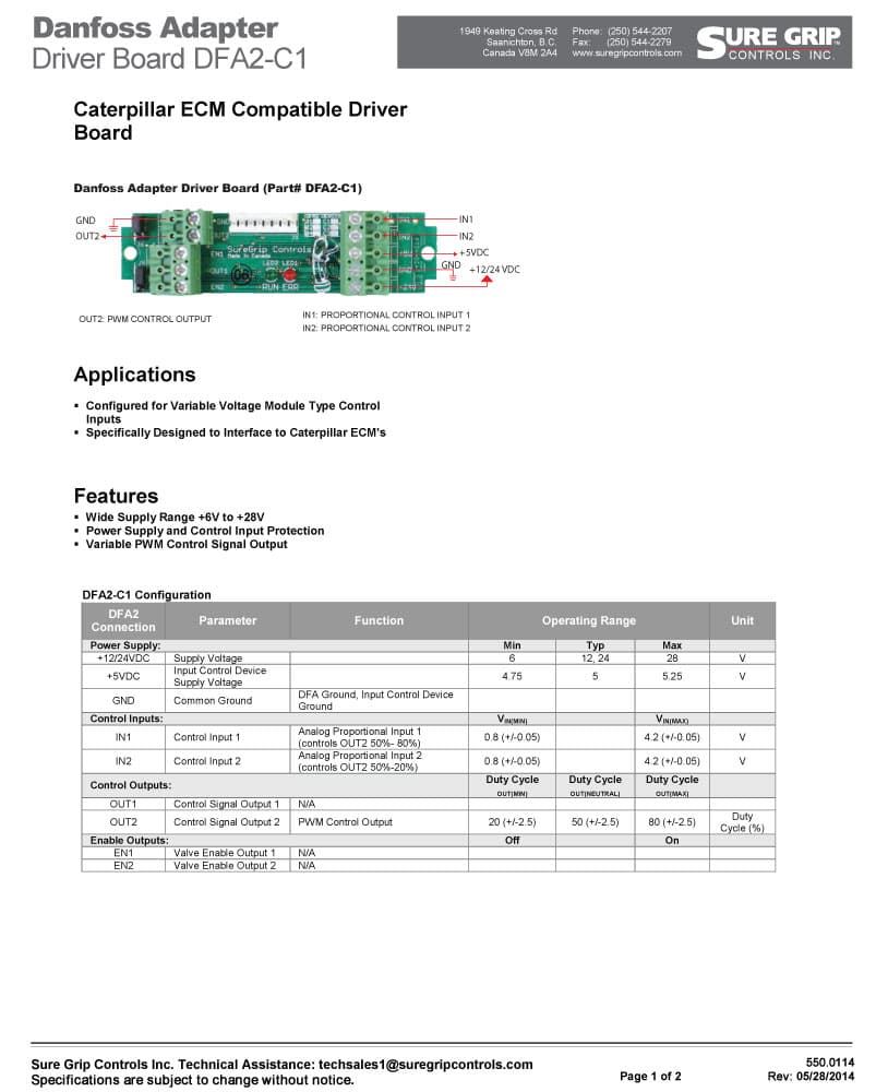 Sure Grip DFA2 Danfoss Adapter Driver Board