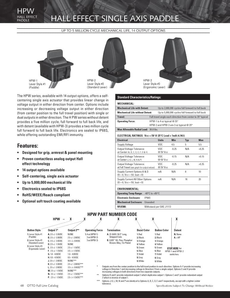 OTTO HPW Hall Effect Single Axis Paddle Range