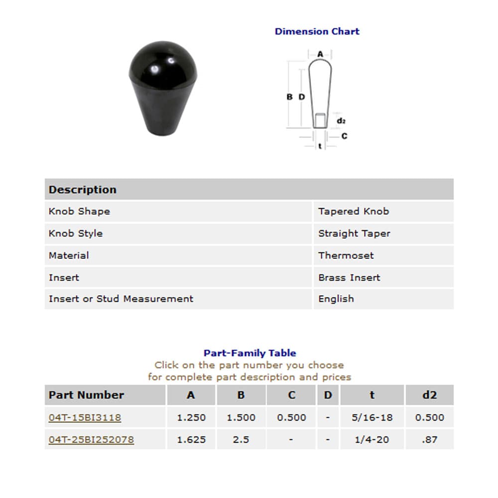 EHC Knobs - Control Knobs - Tapered Knob Series