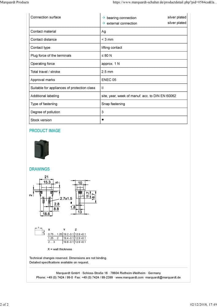 Marquardt Single Pole Pushbutton Switches - Series 1846
