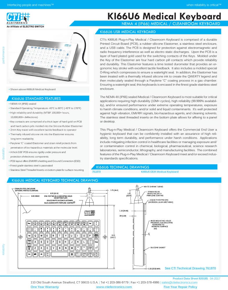 CTI Medical Keyboard Range (Panel Mount)