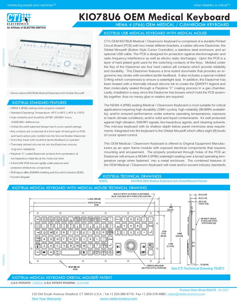 CTI Medical Keyboard Range (Panel Mount)